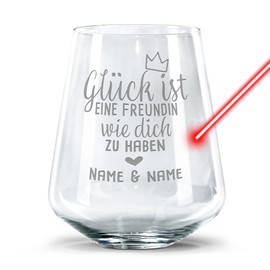 PR Print Royal Trinkglas mit Gravur - Glück ist eine Freundin wie Dich zu haben mit Namen - Geschenk für Beste Freundin, Trinkglas graviert I Individuelle Gravur, 400 ml