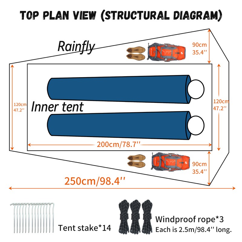 TGpao Portable Trekking Pole Tent for Camping,2 Person Backpacking Shelter