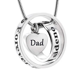 Two Circle - No Longer By My Side,Forever In My Heart Stainless Steel Cremation Pendant Urn Necklace For Ashes For Mom/Dad/Son