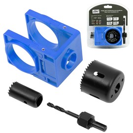 RKK 1-3/8" - 1-3/4" Door Lock Installation Kit Door Hole Drilling Kit for Wooden Doors, Hole Saw Kit with Guide Template Jig (Blue)