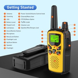 Walkie Talkies,Erelis Long Rang Walkie Talkies with 22 FRS Channels,Walkie Talkies for Adults with Lamp,VOX,LCD Display for Outdoor Activities 4 Pack (Yellow)