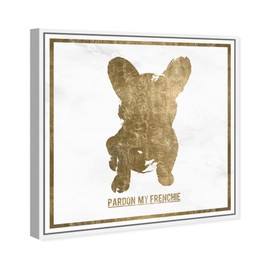 The Oliver Gal Artist Co. Animals Framed Wall Art Canvas Prints 'Pardon My Frenchie' Dogs and Puppies Home Décor, 12 in x 12 in, Gold, White