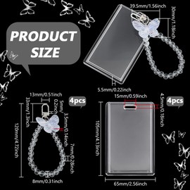 FINGERINSPIRE 4 Sets Clear Acrylic Photocard Holder with Bead Keychain, 105x65mm Acrylic Butterfly Pendant Keychain Badge Holder Card ID Card Protective Case Photo Display Holders