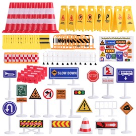 Toyvian Children Toys Kids Playsets 62 PCS Street Road Signs Playset, Mini Traffic Cones Mini Bus Sign Mini Traffic Sign Lights Stoplight Warning Sign Road Childrens Toys Toys