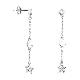 SOFIA MILANI - Solid 925 Sterling Silver Earrings for Women - with Zirconia Stone - Star and Moon Dangle Earring - 21102