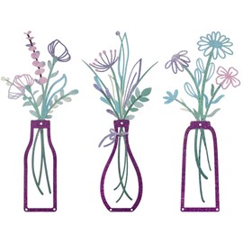 Bochino 3 PCS Metal Flowers Wall Arts, Rustic Farmhouse Decor Minimalist Flower Wall Decors for Living Room Bathroom Bedroom Dining Room Kitchen, Perfect Housewarming Gifts (I-Purple)