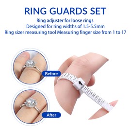 Ring Sizers for Loose Rings, Ring Adjuster for Loose Rings Women & Men,16 Pack Adjusters & 2 Ring Sizer Measuring Tool, Ring Size Guard, Spacer & Tightener, Invisible Resizer, Stabilizer, Secure Fit