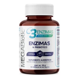 Enzimas Megabiotic 60 Cápsulas Bromelina Lipasa Sin Sabor