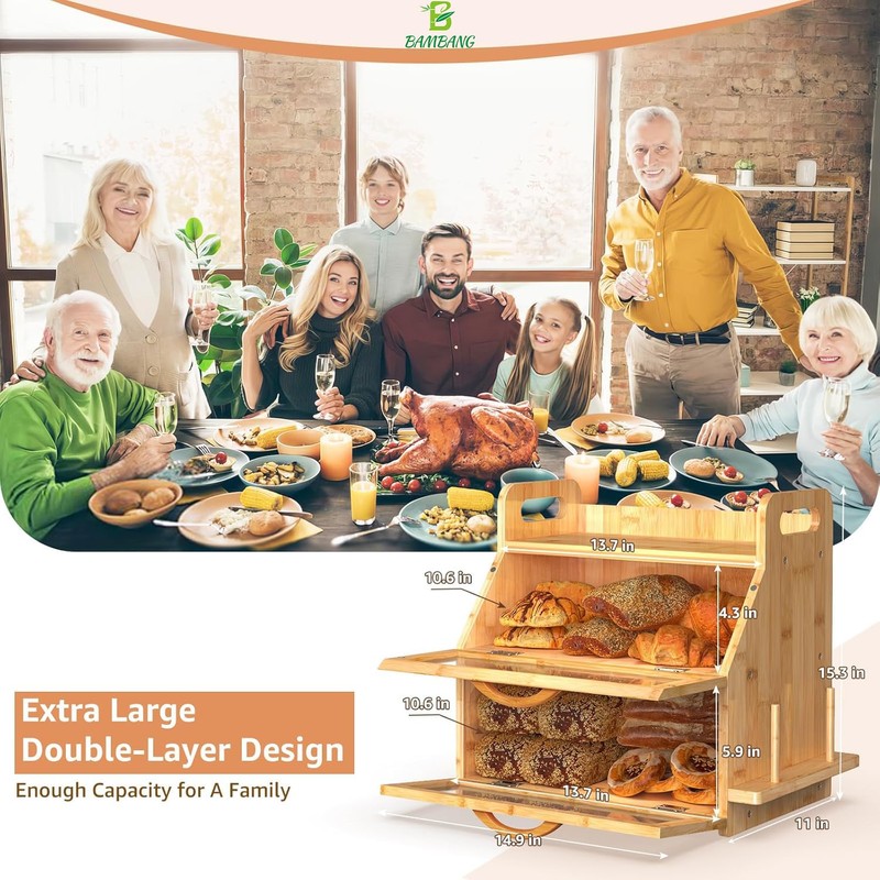 BAMBANG Extra Large Bread Box, Double Layer Bread Box for