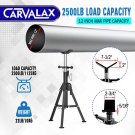 CARVALAX V-Head Pipe Jack Stands, 28"-52" Adjustable Pipe Stand Fits 1/2" - 12" Pipe Capacity w/ 2500LB Load Capacity, Steel Pipe Stand for Welding w/Portable Folding Legs