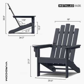 Adirondack Chair, 110°Ergonomics Plastic Extra Tall Adirondack Chairs, HDPE All-Weather Plastic Patio Outdoor Chair, High Foamed Polyethylene Fire Pit Chair(Dark Grey)