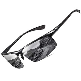 DUCO 8277 Men’s Sunglasses, Large Size, Polarized Sunglasses, Sports, UV400, For Large Faces, Premium Carbon Fiber Material, Ultra Lightweight, For Driving, Cycling, Fishing, Running, Golf, Black