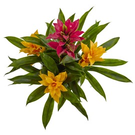 Nearly Natural Tropical Bromeliad Artificial Plant in Vase, Green