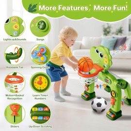 AuroTops Toddler Basketball Hoop & Soccer Goal Toy,Dinosaur Toys with Light & Music,Musical Toys for 1 Year Old Boy Girl Learning Toy for Toddlers 1-3 Birthday Gifts for 1 Year Old Boys