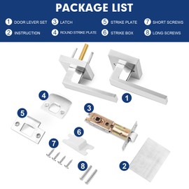 Passage Door Levers, 4 Pack Satin Nickel Heavy-Duty Door Handles, Square Non-Locking Door Knobs, Right and Left Handed for Closets, Hallways and Conference Rooms