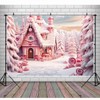 Christmas Gingerbread House Candy Backdrop Photography Pink Party Background (7X5FT)