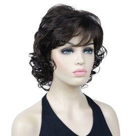 Lydell 12" Short Curly Wigs Soft Shaggy Layered Classic Cap Full Synthetic Wigs (Chestnut Brown)