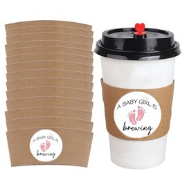 MKISHINE 50 pc Baby Shower Coffee Cups Sleeves, Baby Is Brewing Disposable Coffee Cup Sleeves, Gender Reveal Coffee Cups Sleeves Baby Shower Decorations (Girl)