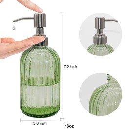 V-Shine 16oz Clear Hand soap Dispenser, with Rust Proof Stainless Steel Pumps, Refillable Essential Oils, Lotions, Liquid, for Bathroom Countertop, Kitchen, Laundry Room Premium Glass Soap Dispensers
