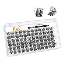 BQ Lash Individual Eyelashes, 72 Clusters, Coloured Eyelashes, Individual at Home Cluster Lashes, B11, B01, B02, B09, Black Eyelashes for DIY Eyelash Extensions, DIY Eyelashes (B11, D - 10-16 Mix)