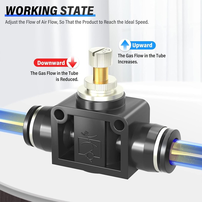 TAILONZ PNEUMATIC Luftstromregelventil mit 6 mm Außendurchmesser und Steckanschluss, in-line