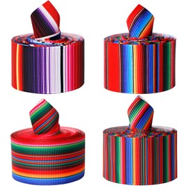 MLURCU Mexican Serape Ribbon Fiesta Ribbon 4 Rolls Rainbow Striped Ribbon Mexicano para Fiesta Colorful Grosgrain Ribbon for Gift Wrapping Mexican Party Decorations Mexican Costume Sewing Supplies