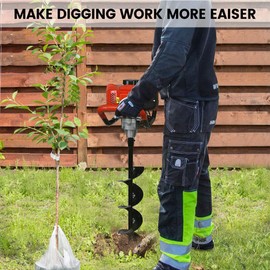 YIPONYT 52CC 2-Stroke 2.3hp Gas Powered Earth Auger Post Fence Hole Digger with 3 Different Drill Bits 4" 6" 8"and 11.8" Extension Bars