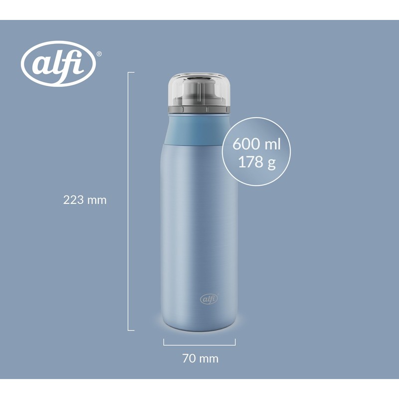 alfi Element Bottle 600 ml, Blue Pastel Matt, Lightweight Stainless