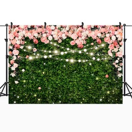 Riyidecor Flower Wall Backdrop 7Wx5H Feet Polyester Fabric Pink Rose Floral Blossom Green Leaves Plant Spring Nature Birthday Women Girls Photography Background Wedding Photo Studio Shoot