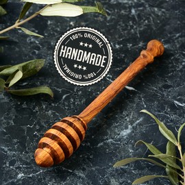 CRYSTALIA Olive Wood Honey Dipper Stick, 6 Inch Wooden Honey Spoon for Jar, Mixing Stirrer, Honeycomp Wand, Perfect Kitchen Charcuterie Utensils
