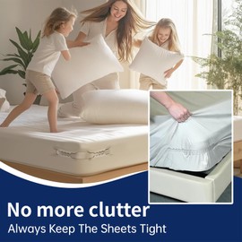 4PCS Bed Sheet Holders Straps - Lock Sheet Holders for Corners Keep Sheets Firm & Tight - Removable Heavy Duty Bed Sheet Holder Corner Fitted Sheet Straps Fit All Mattress Size (White)