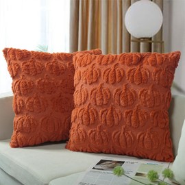 Fall Pillow Covers 18x18 Set of 2 Rust Red Pumpkin Autumn Harvest Embroidery Velvet Throw Pillows Soft Plush Holiday Theme Pillowcases Cushion Case for Home Living Room Bedroom Sofa Decor