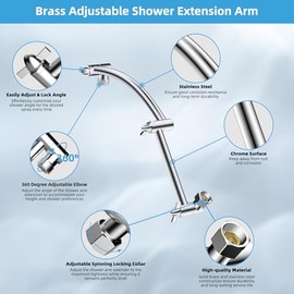 Hibbent - Cabezal de ducha de lluvia de metal, 12 pulgadas de alta presión con brazo de extensión de cabezal de ducha de 16 pulgadas, extensor de brazo de ducha ajustable de latón macizo, cabezales de