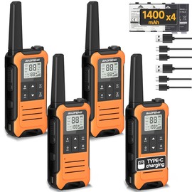 Walkie Talkies Long Range for Adult, Rechargeable Walkie Talkies 4 Pack Baofeng F22 Portable FRS Two Way Radio with 1400mAh Battery USB-C Charger Flashlight NOAA Weather Radio for Camping Hunting Gear