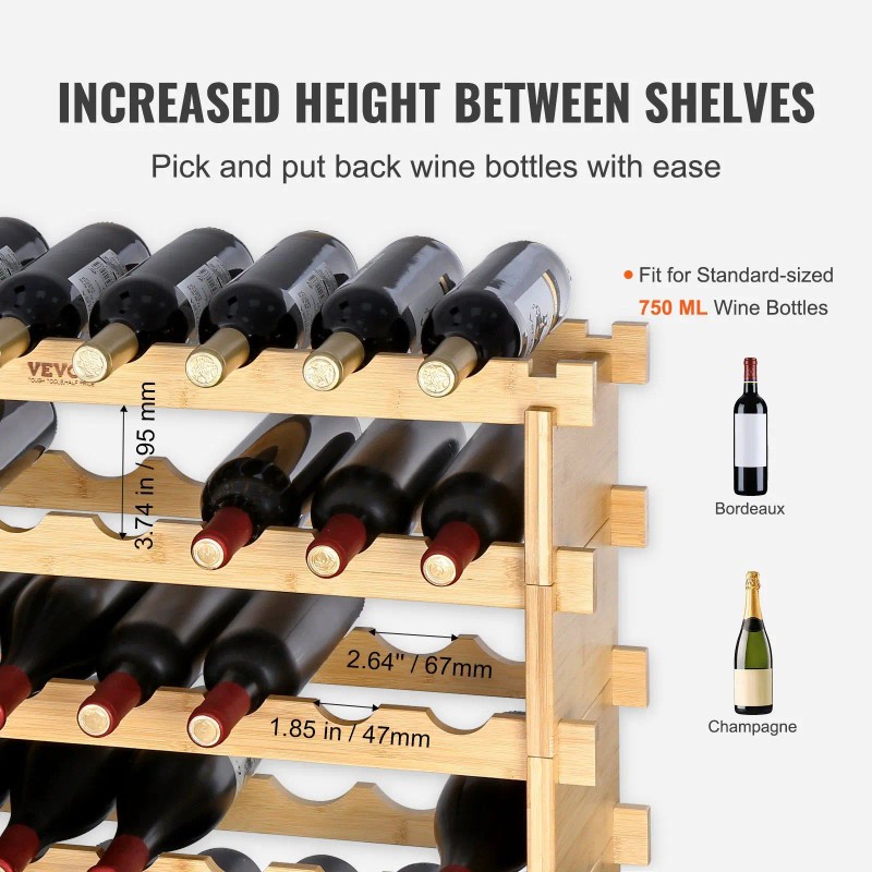 Bamboo Wood 6 Tier 48 Bottle Stackable Wine Rack Display