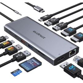 USB C Docking Station Dual Monitor, Laptop Docking Station USB C Hub to Displayport, 2 HDMI, 10Gb USB C, Ethernet, 4 USB, PD, SD/TF for Dell, Hp, Surface,MacBook Laptops