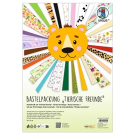 Ursus 7750099 Craft Pack, Animal Friends, 26 Sheets, 23 x 33 cm, Coloured Drawing Paper, Photo Card and Motif Photo Card in Various Thicknesses, Colours and Designs