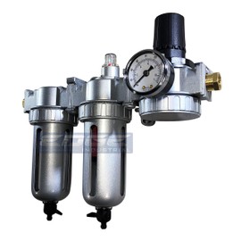 Three Stage Air Drying System - Air Particulate Filter, 0.01 Micron Coalescing Filter & Air Pressure Regulator Modular Combo Semi Automatic Drain, Poly Bowl (3/8" NPT)