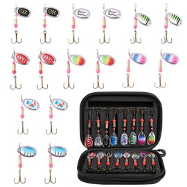 Vicloon 16 Pcs Spinner Bait Set with Storage Box,Sequins Spinner Fishing Lures with Hook,Multi Colored Fishing Spinners Lures for Trout Pike Bass Salmon