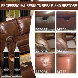 Leather Repair Cream,Leather Recoloring Balm,Leather Color cream,Leather Restorer For Furniture, Couch, Car Seats,Shoes, Sofa, Leather Jacket, Refurbishing,Leather Restoration,Black 20ml 2pcs