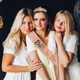 CEHER Bride Sash & Crystal Crown, Bachelorette Party Favors Bridal Shower Decorations Rose Gold Bride Crown Tiara, Bridal Sash Bachelorette Gifts for Bride