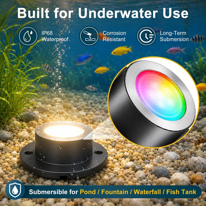 LED Pond Lights RGBWW, Underwater Pond Lights with 12V Timer