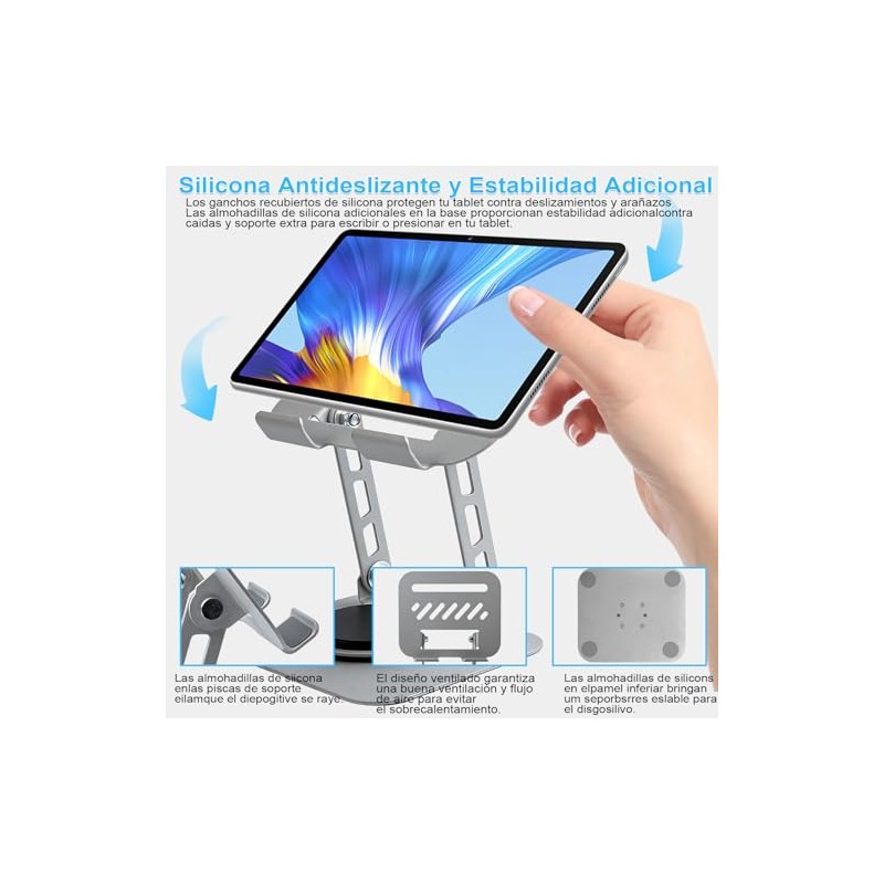 Eynshoo Soporte para Tablet Multiangulo Giratorio 360, Plata