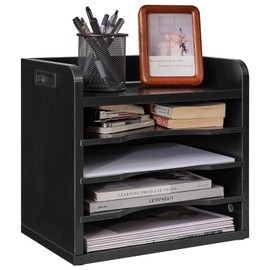 YMYNY Desktop File Organizer with Handle, Document Letter Mail Tray Sorter with 3 Adjustable Shelves, 5 Tiers Paper Holder for School Home Office Desk,Black,13.4 * 12.4 * 9.06" UHBC006B