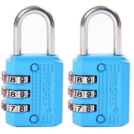 RESET-071 3 Digit Small Combination Lock Tiny Padlock for Mini Locker, Travel Padock, Diary, Box,Luggage, Suitcase, Backpack, Blue, 2 Pack