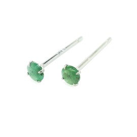 Richight 0.1 inch (3 mm) Natural Stone, Emerald, Sterling Silver, Small Stud Earrings, 925 Silver, Mini, Natural Stone, Green, Second Earrings, Simple, Unisex, Earrings, Sterling Silver, Emerald