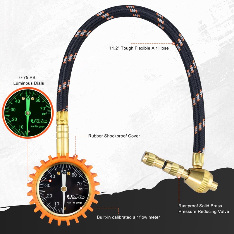 Uharbour 4X4 Rapid Air Down Tire Deflator with Gauge (0-75PSI)