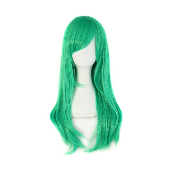 MapofBeauty 24"/60cm Side Bangs Stylish Long Great Wavy Curly Cosplay Party Wig (Gray Green)