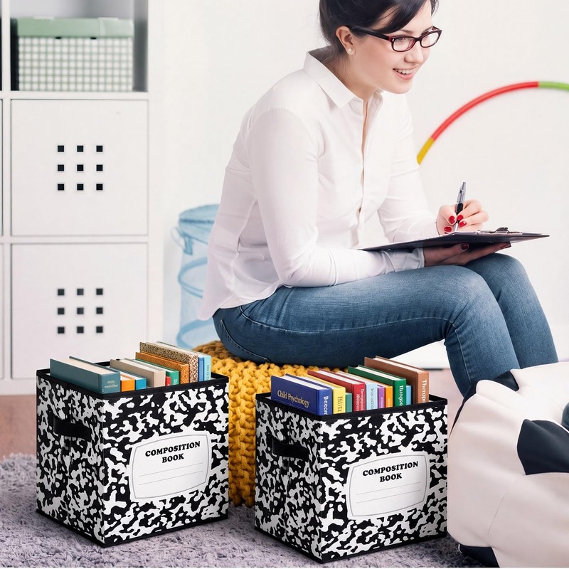 Romooa 6 Pcs 11 Inch Composition Book Classroom Fabric Storage