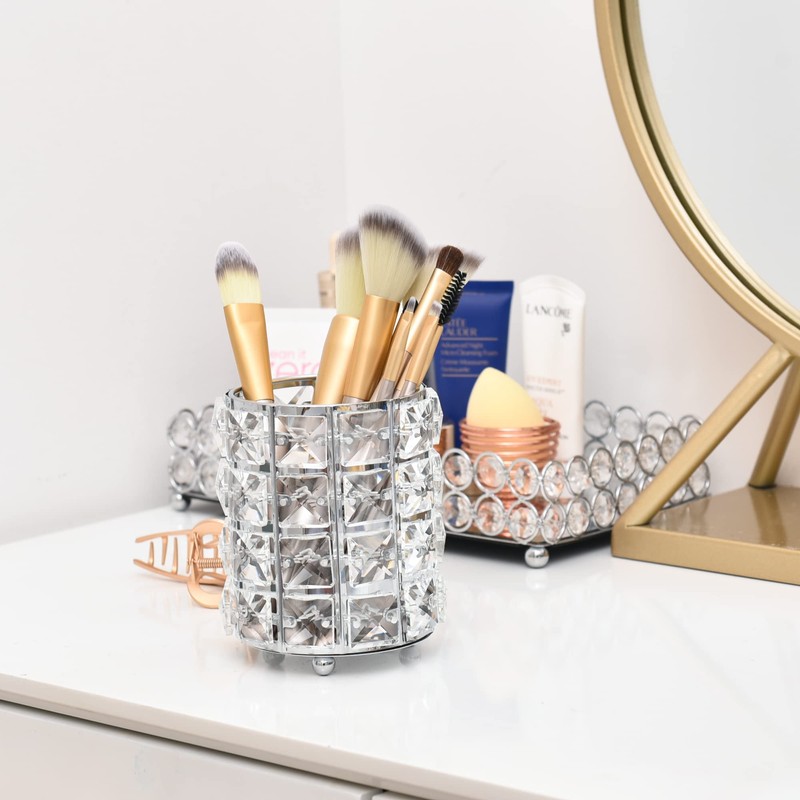 Feyarl Makeup Brush Case Brush Stand Crystal Brush Holder Cosmetic
